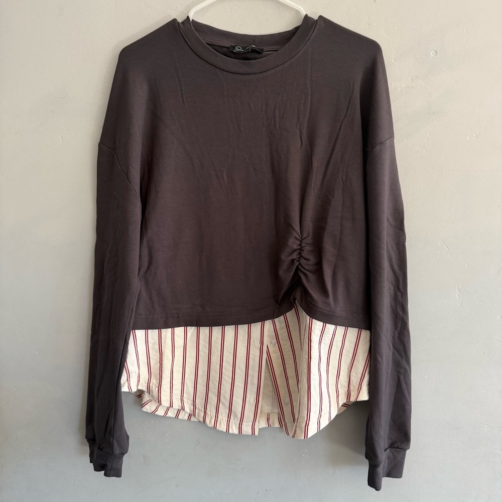On 12th Grey Striped Women's Layered Top